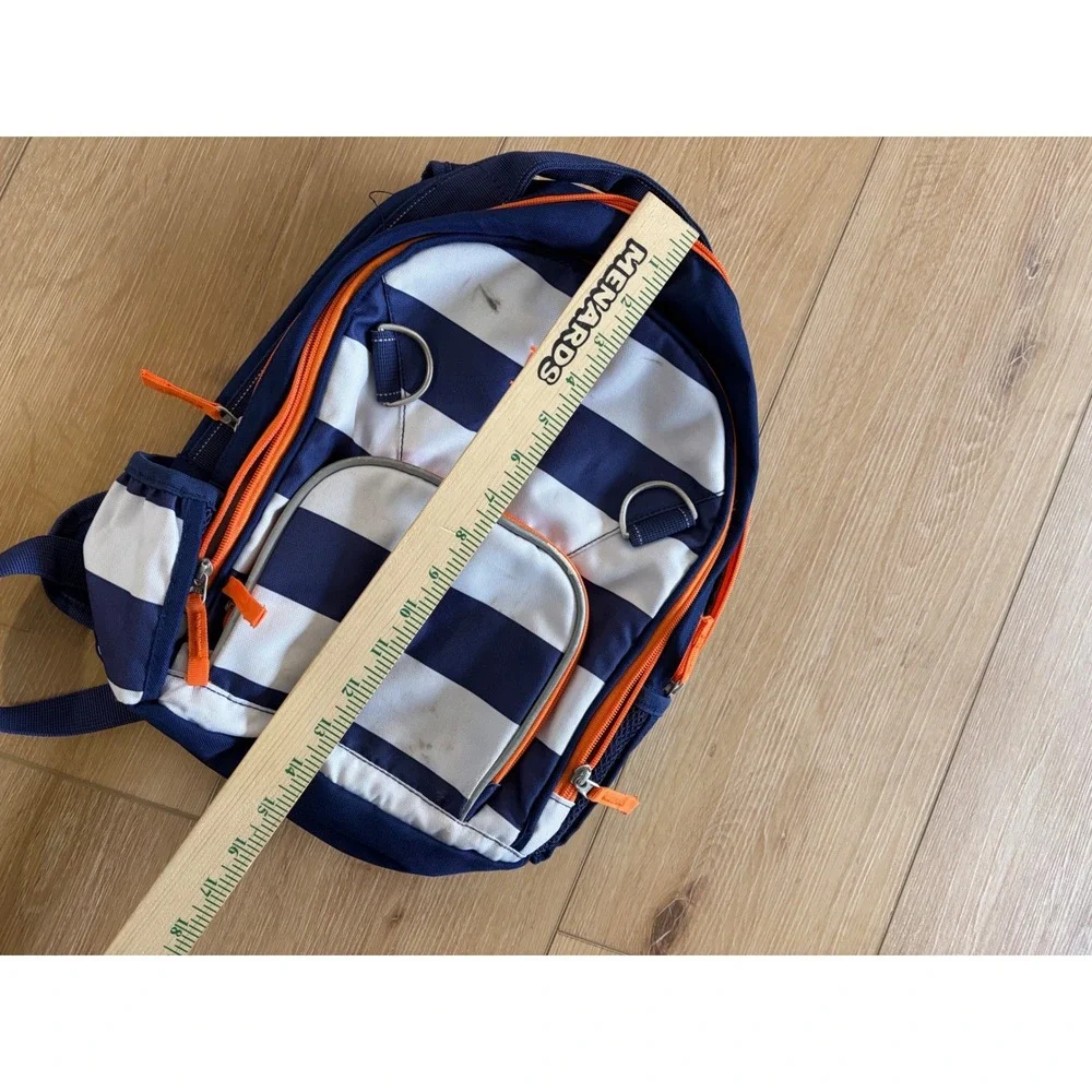 Pottery Barn Kids Backpack Navy Blue White Striped Orange Wes‎ Embroidered mini